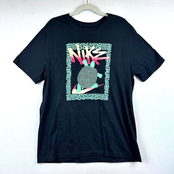 Nike Black Graphic Tee Mens L Skate Island Turtle Streetwear Faded Worn In - Picture 1 of 10